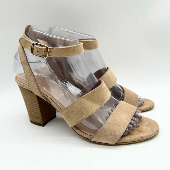 J. Crew Aubrey Mid-Heel Sandals Cream Suede Sz 7 Office Preppy Cocktail Minimal - Picture 2 of 11